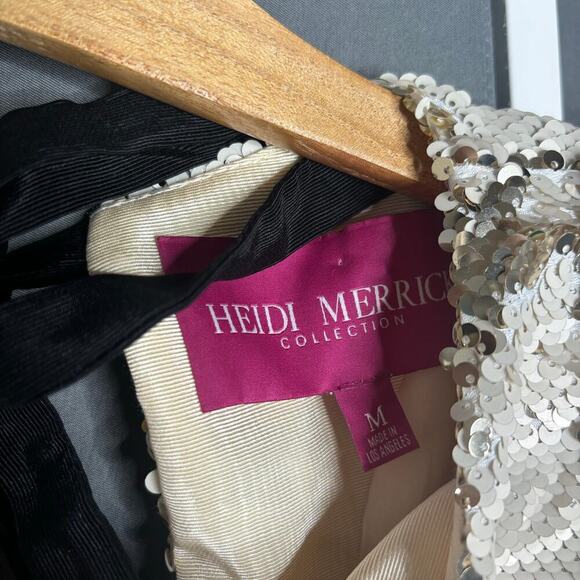 Heidi Merrick Sequin Mini Dress Cream Size M - Picture 3 of 3